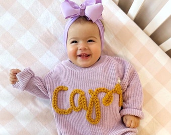 LOCAL Custom Embroidered Name Sweater | Knit Baby Sweater | Baby Shower Gift