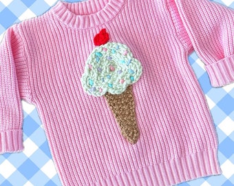 Custom Knit Ice Cream Cone Sweater with Sprinkles | Embroidered Knit | USA and Canada