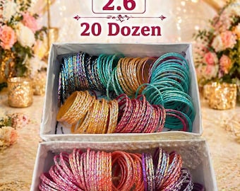 Lote de 15 docenas de brazaletes de vidrio / Talla 2.6 / 8 colores surtidos / Recuerdos de boda al por mayor / Brazaletes Mehndi / Paquete para revendedores / Envío gratis