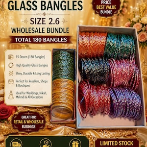 Bundel van 15 dozijn glazen armbanden, maat 2.6 | Groothandel Pakistaanse armbanden | Glazen armbanden in diverse kleuren | Bruidsarmbanden, mehndi, nikah, wederverkoop