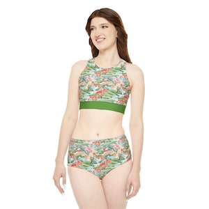 Sportieve bikini met bloemen, strandbadkleding, zomerse tweedelige set, tropisch badpak, damesbadpak