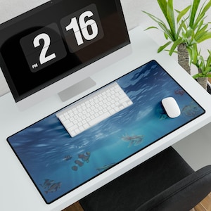 Undersea Desk Mats, Ocean Desk Pad, Nautical Mouse Pad, Sea Life Work Mat, Coastal Office Decor