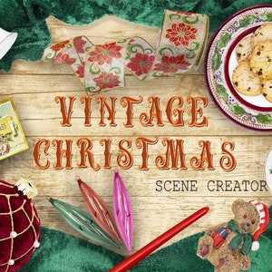 Vintage Christmas Scene Creator, 31 Moveable Objects, 16 backgrounds