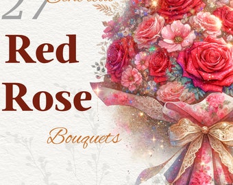 Red Rose Flower Bouquet Clipart, Coquette Floral PNG (Digital Download)