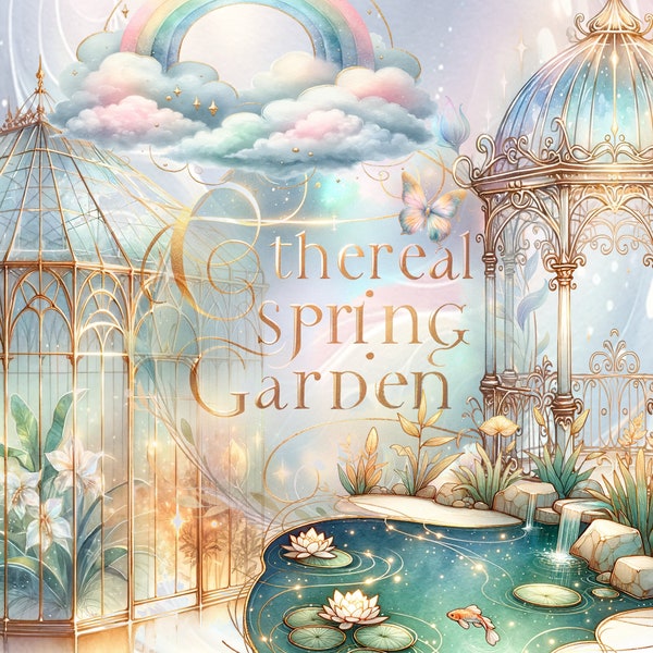 65 Images Ethereal Spring Garden Clipart Bundle - High-Resolution - Commercial