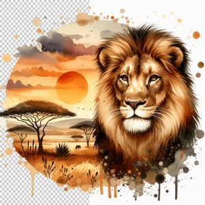 Lion Watercolor Clipart, PNG Commercial Use High Resolution 300 DPI
