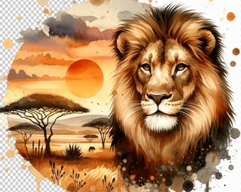 Lion Watercolor Clipart, PNG Commercial Use High Resolution 300 DPI
