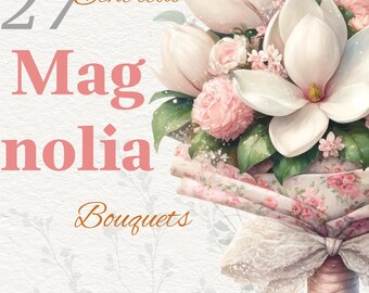 Magnolia Flower Bouquet Watercolor Clipart (PNG, Digital Download)