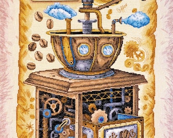 Borduurpakket Steampunk Coffee Mill: vintage handwerkkunst
