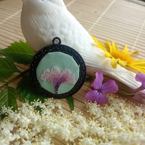 Purple Ginkgo Pendant _Ginkgo Leaf Necklace, Flower Jewelry, Ginkgo Necklace, Embroidered Pendant, Special Gifts for Women