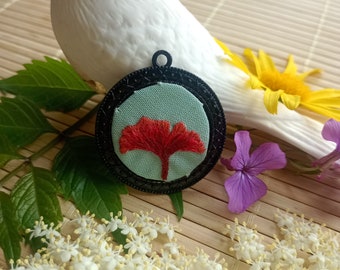 Light Red Ginkgo pendant, ginkgo leaf necklace, flower jewelry, ginkgo pendant necklace, embroidered pendant, special gifts for wife