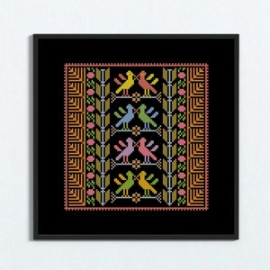 Birds in The Garden Tatreez Ornament Cross Stitch Pattern, Traditional Palestinian Embroidery Art, Arabic Design Printable Chart PDF