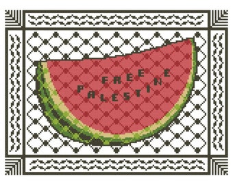 Palestinian Watermelon Keffiyeh Cross Stitch Pattern, Hand Embroidery Chart Printable PDF