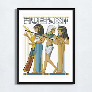 Motivo dell&#39;antico Egitto, schema punto croce, faraoni egiziani, ornamento artistico, grafico PDF stampabile