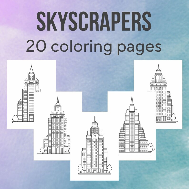 The City Buildings Coloring Pages for Teens and Adults, Skyscrapers Stress Relief Mindfull ...