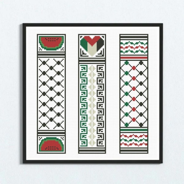 Palestinian Keffiyeh Bookmarks Cross Stitch Pattern, Free Palestine Embroidery Printable Chart PDF
