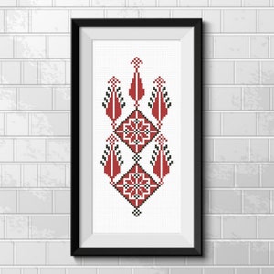 Padrão de ponto cruz fácil Tatreez com estrelas e siprestes, motivo de bordado tradicional palestino, gráfico PDF para impressão de arte popular moderna