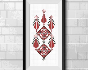 Stars And Sypress Tatreez Easy Cross Stitch Pattern, Traditional Palestinian Embroidery Motif, Modern Folk Art Printable PDF Chart