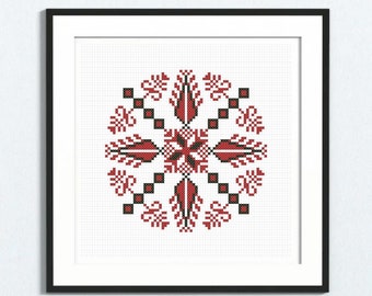 Gaza Disk Tatreez Easy Cross Stitch Pattern, Traditional Palestinian Embroidery Motif, Floral Folk Art Printable PDF Chart