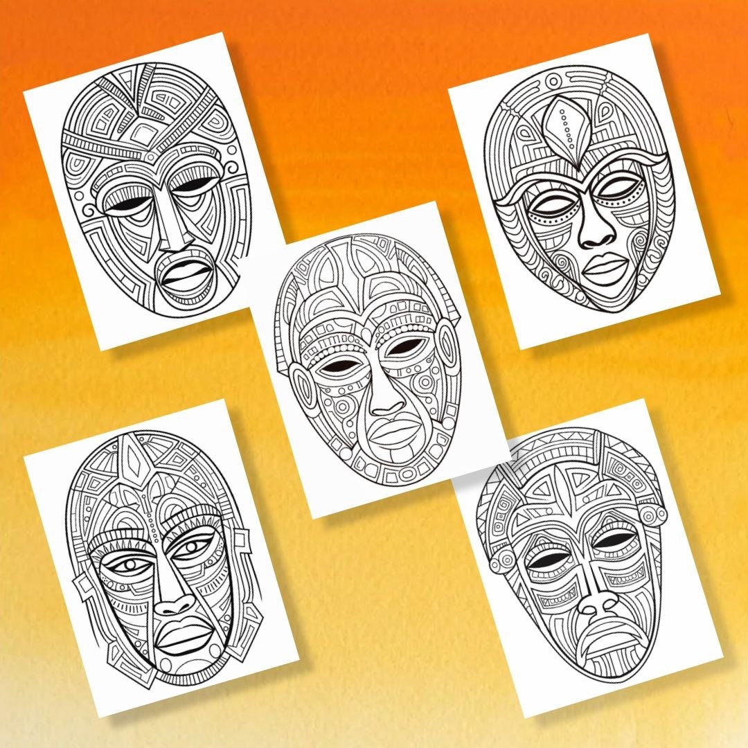 60 Unique African Tribal Mask Coloring Pages for Teans and Adults ...