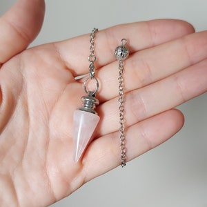Péndulo espiritual de cuarzo rosa, Péndulo de cristal natural para adivinación de radiestesia