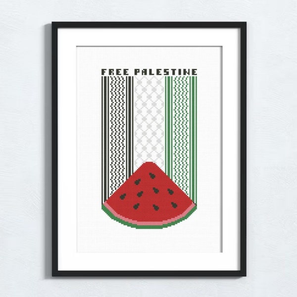 Palestine Flag Cross Stitch Pattern, Watermelon Tatreez Embroidery Chart Printable PDF