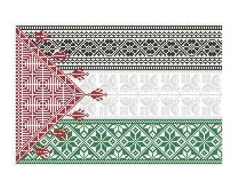 Palestine Flag Tatreez Cross Stitch Pattern, Traditional Palestinian Embroidery Folk Art, Counted X-stitch Printable Chart PDF