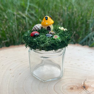 Mini Mushroom Scene Jar, moss, flowers, glass jar, magical
