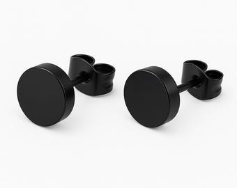 Black Stainless Stud Steel Classic Earrings Hypoallergenic Round Jewelry