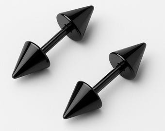Spike Cone Stud Earrings Stainless Steel Double Bar Earrings