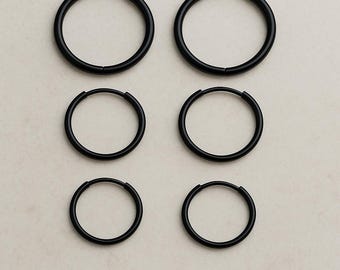 Black Slim Hoop Earring Surgical-grade Stainless Steel Huggies' Hoop Earrings