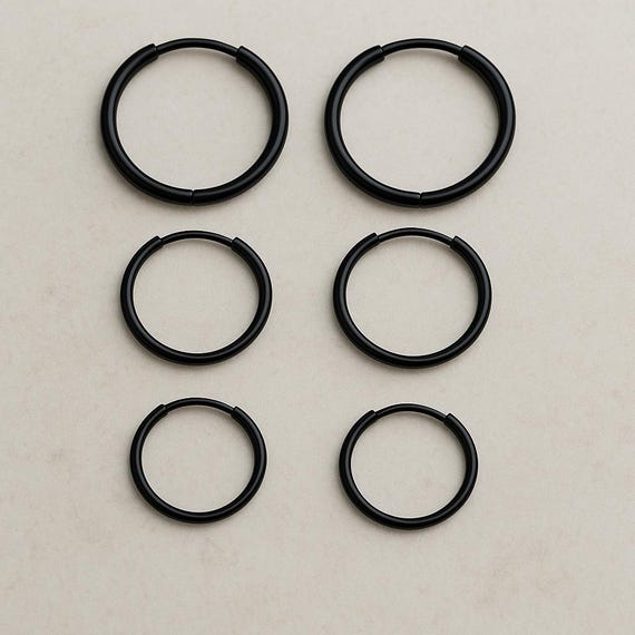 Black Slim Hoop Earring Surgical-grade Stainless Steel Huggies