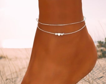 Bracelet de cheville en argent sterling, bracelet de cheville en argent, cadeau pour son bracelet de cheville. Cadeau d'anniversaire, Bijoux bohème, Bracelet de cheville en argent, Bracelet de cheville en or