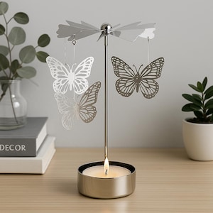 Porta-velas giratório em formato de borboleta para velas de chá
