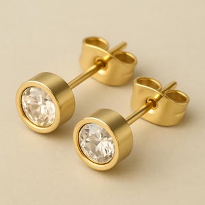Gold Stud Earrings Unisex Hypoallergenic Crystal Earrings – 3mm, 4mm, 5mm, 6mm, 7mm – Black, Gold & Silver –