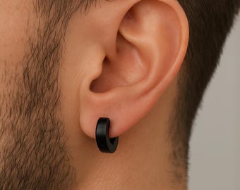 Minimalist Black Flat 4mm Surgical Steel Hoop Earrings, Cartilage Huggies