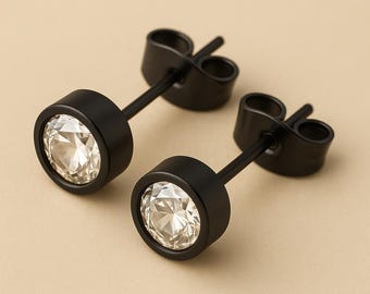 Stud Earrings Unisex Hypoallergenic Crystal  Earrings Black Gold & Silver