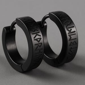 Viking Runes Surgical Stainless Steel Huggies 12mm Hoop Earrings 4mm Thin
