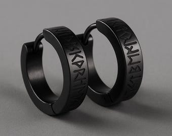 Viking Runes Surgical Stainless Steel Huggies 12mm Hoop Earrings 4mm Thin