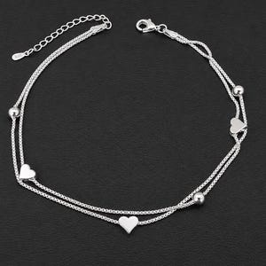 Sterlingzilveren dubbellaagse hart enkelband strandarmband
