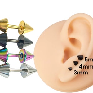 Spike Cone  Double Bar Stud Earrings Gift for her, Gift for him