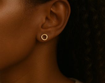 Gold Open Circle Stud Earrings  8mm Stainless Steel Minimalist Studs | Hypoallergenic Everyday Jewellery Gift