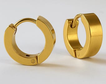 Minimalist Gold Stainless Steel Flat 4mm Hoop Earrings  Unisex Jewelry