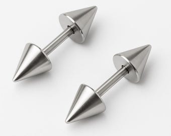 Punk Rock Stainless Steel Earrings - Silver Spike Cone Studs, Unisex Piercings