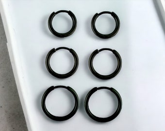 Black Slim Hoop Earring Surgical-grade Stainless Steel Huggies' Hoop Earrings