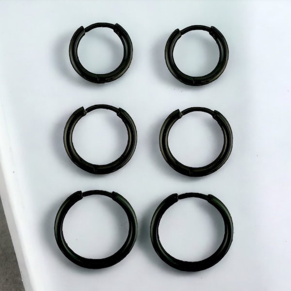 Black Slim Hoop Earring Surgical-grade Stainless Steel Huggies' Hoop Earrings