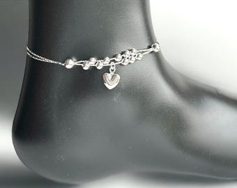 Sterling Silver Anklet Heart Anklet, Boho Jewellery, Silver Plated Anklet, Gift For Her