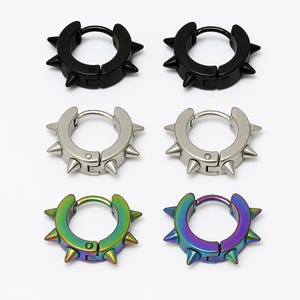 Spike Hoop Surgical Steel Earrings Black, Silver, Rainbow