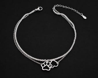 Bracelet de cheville double épaisseur en forme de coeur en argent 925, bijoux de plage