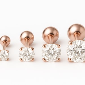 Rose Gold Diamant Ohrstecker | Durchmesser: 3mm x 4mm x 6mm | Zierliche Rose Gold Ohrringe für Damen & Herren | Minimalistischer Einzelohrstecker oder Paar